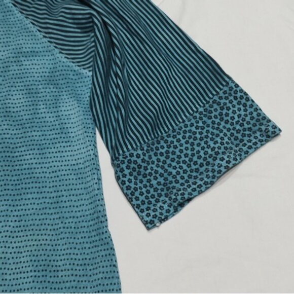 Gudrun Sjoden Stonewashed Teal Floral Stripe Patchwork Pocket Dress XS - Picture 4 of 8